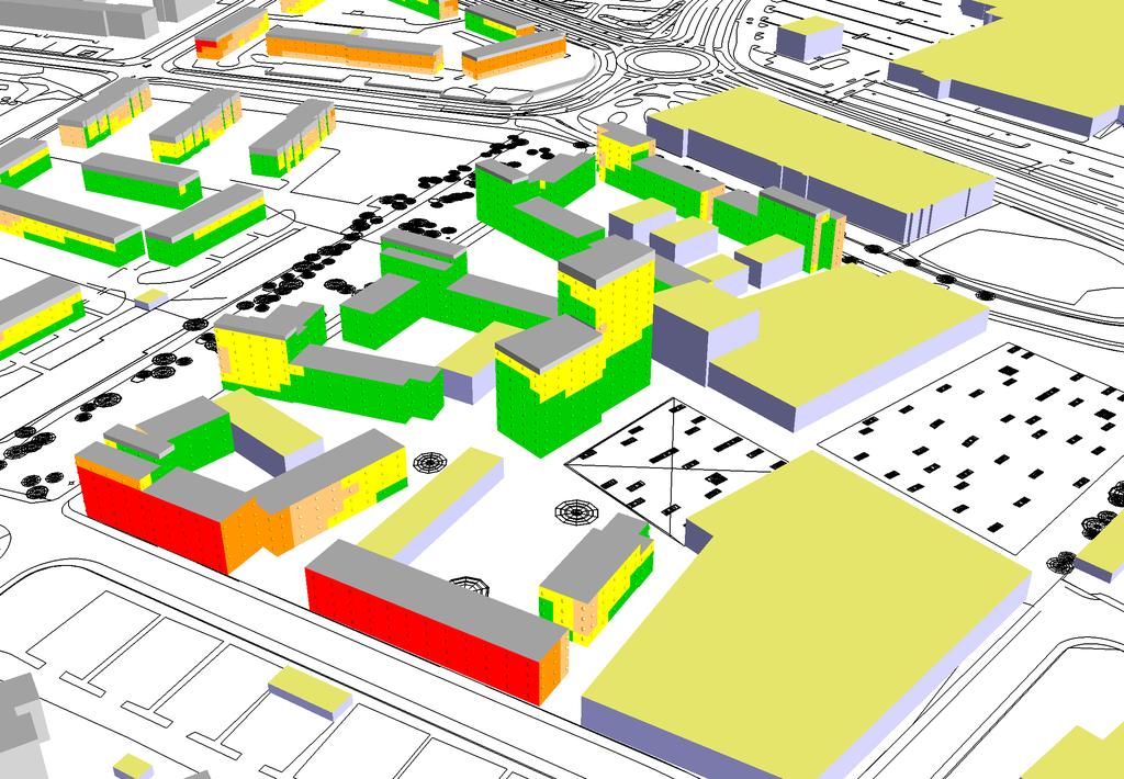 KV FLODHÄSTEN, KALMAR Situation utbyggnad med trafik år 2030 Dygnsekvivalent ljudnivåer vid fasad ÖVRIGT Kartan visar ljudnivåerna exklusive fasadreflexer.