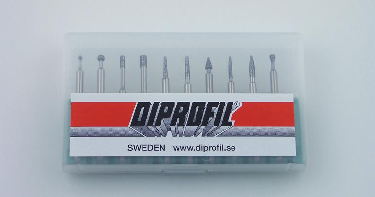 Koniska diamantstift Grader Skaft Korn 5 6 6 6 På förfrågan 8 6 Sortiment - DIPROFIL diamantslipstift Innehåller 10 st enl. nedan. Finns med kornstorlek D 64 eller D 151.