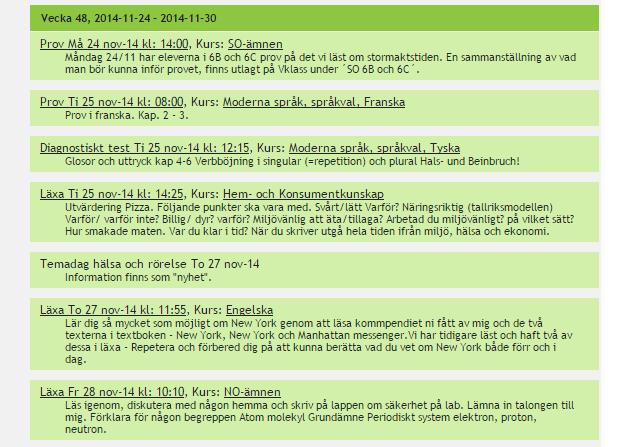 4. Klasskalender per månad/visa veckovis Under min klass hittar du