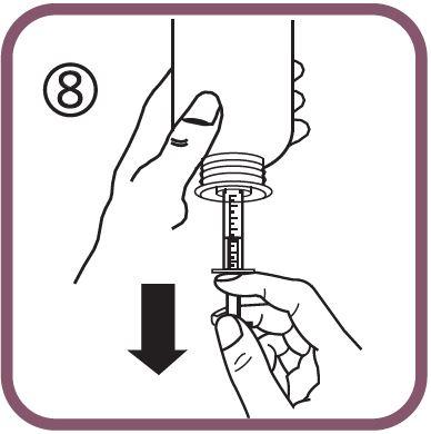 - Vänd flaskan upprätt (figur 9). - Ta bort den orala dossprutan från adaptern (figur 10).