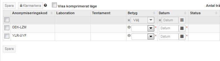 Vid resultatrapporteringen ser det ut så här för läraren när tentamen är