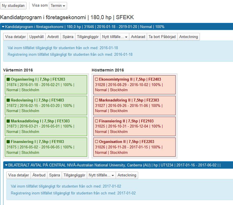 Nu har utbytestillfället hamnat i studentens studieplan.