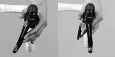 När du trycker med tummen på knappen på handtagets nsda flyttas kedjan tll de mndre klngorna eller dreven.