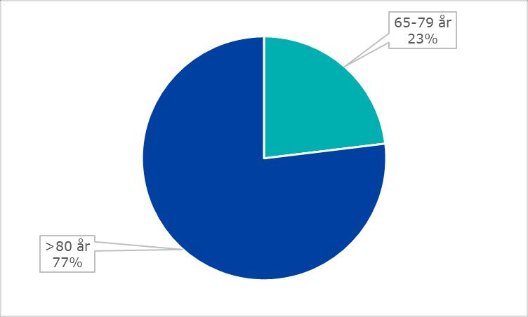 Från Figur 18 går det att konstatera att kvinnor över 80 år har störst andel; detta har hänt 29 gånger vilket utgör cirka 63 % av alla brandorsaker som lett till dödsfall på grund av brinnande kläder