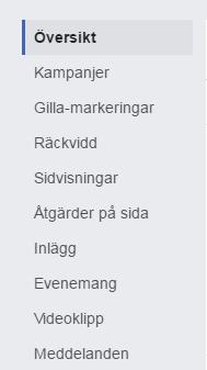 sida och hur många som Gillar eller Delar inlägg I menyn till