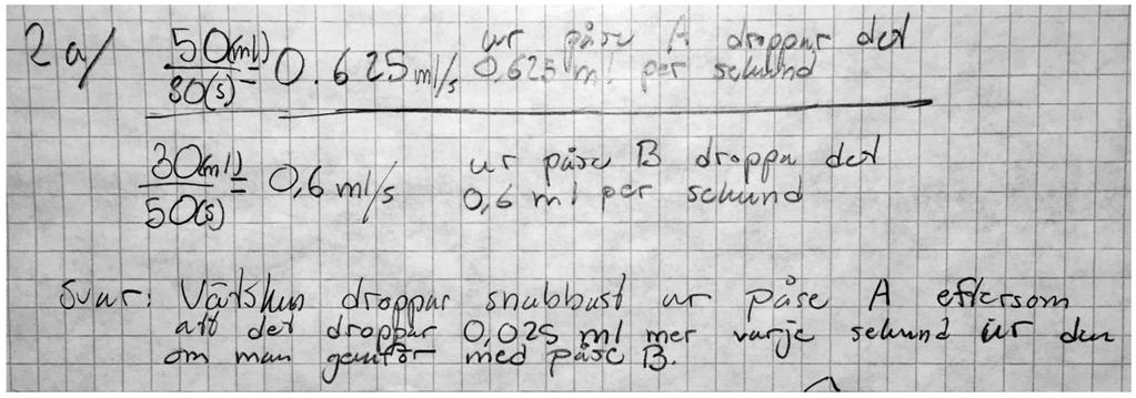54 forskning om undervisning och lärande 2018: 2 vol. 6 Till skillnad från lösningen i figur 5 är volymen som nås genom omskalningen inte bara lika för de båda påsarna, utan precis 1 ml.