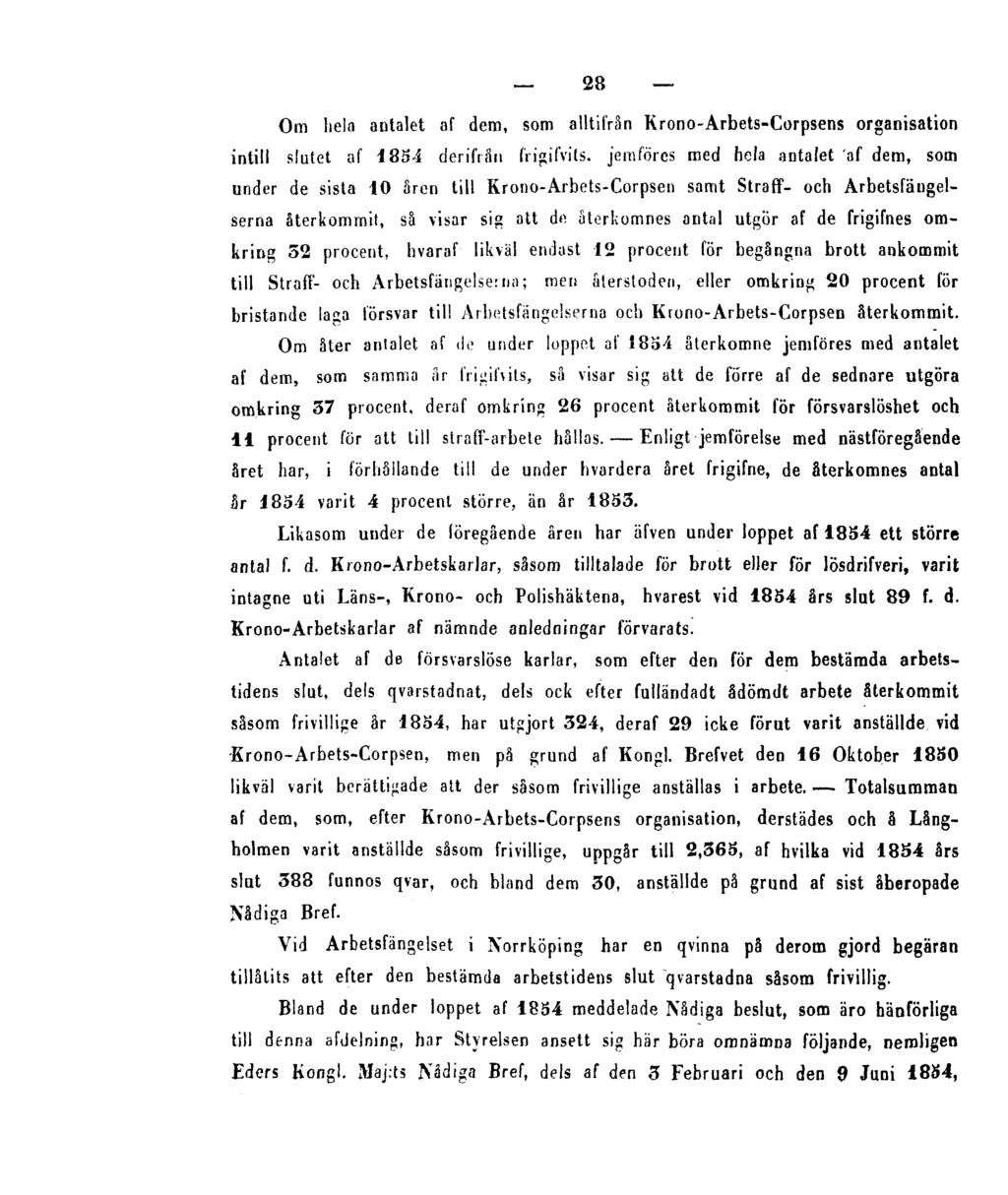 28 Om hela antalet af dem, som alltifrån Krono-Arbets-Corpsens organisation intill slutet af 1854 derifrä» frigifvils.