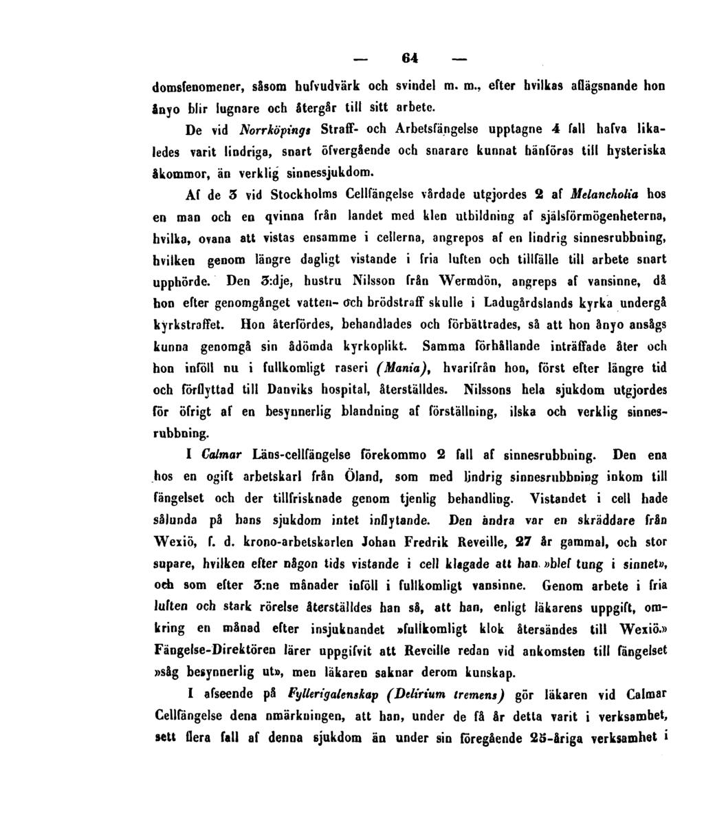 64 domsfenomener, såsom hufvudvärk och svindel m. ro., efter bvilkas aflägsnande hon ånyo blir lugnare och återgår tilt sitt arbete.