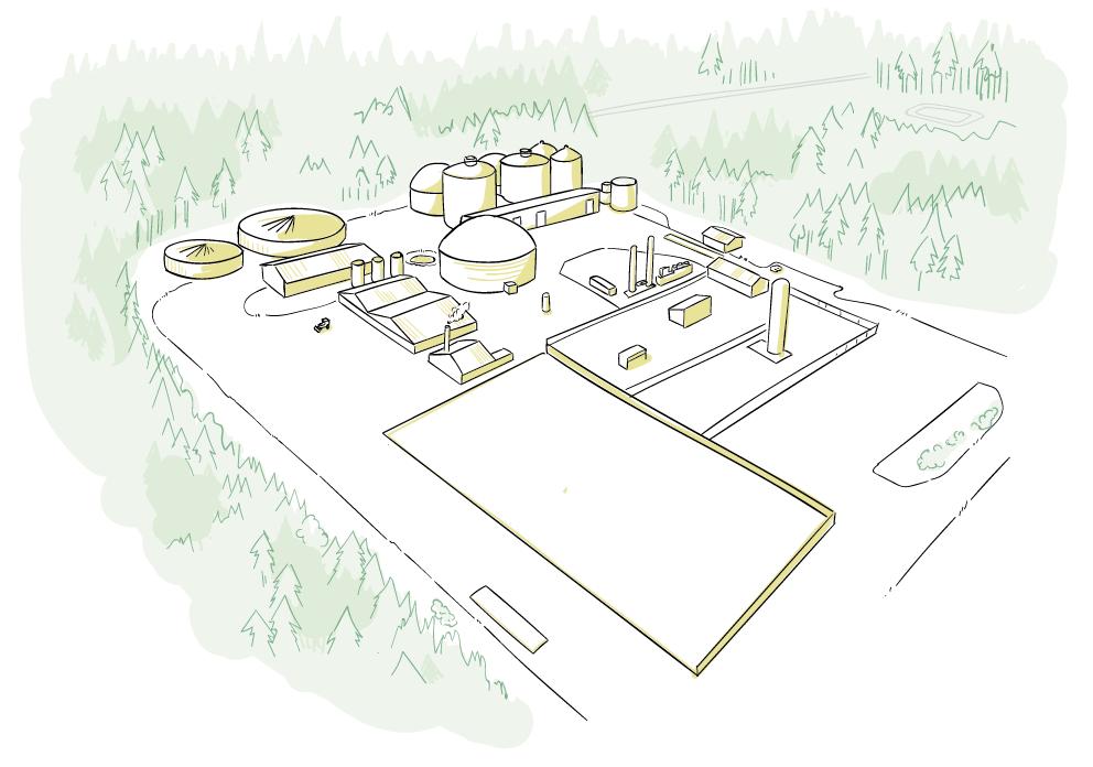 Lidköping Biogas Illustration på möjlig utformning av den planerade anläggningen.