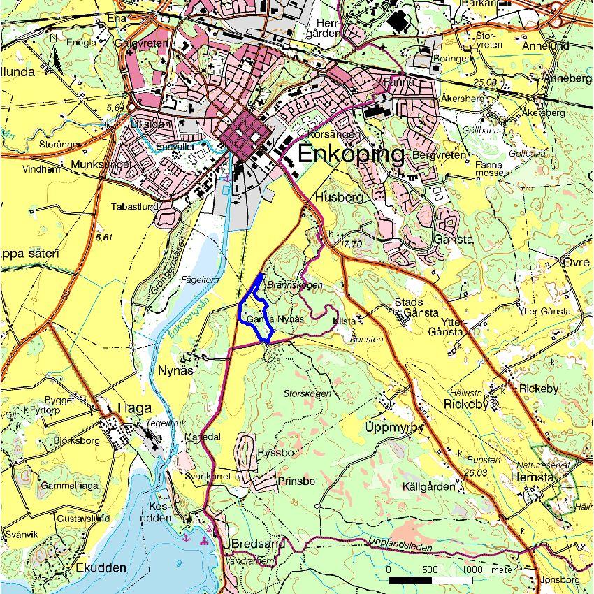 Figur 1. Utdrag ur Gröna kartan, 11H SV Enköping, med utredningsområdet markerat. Skala: 1:15 000. Ur Terrängkarta Lantmäteriverket Gävle 2007. Medgivande MS2007/04080.