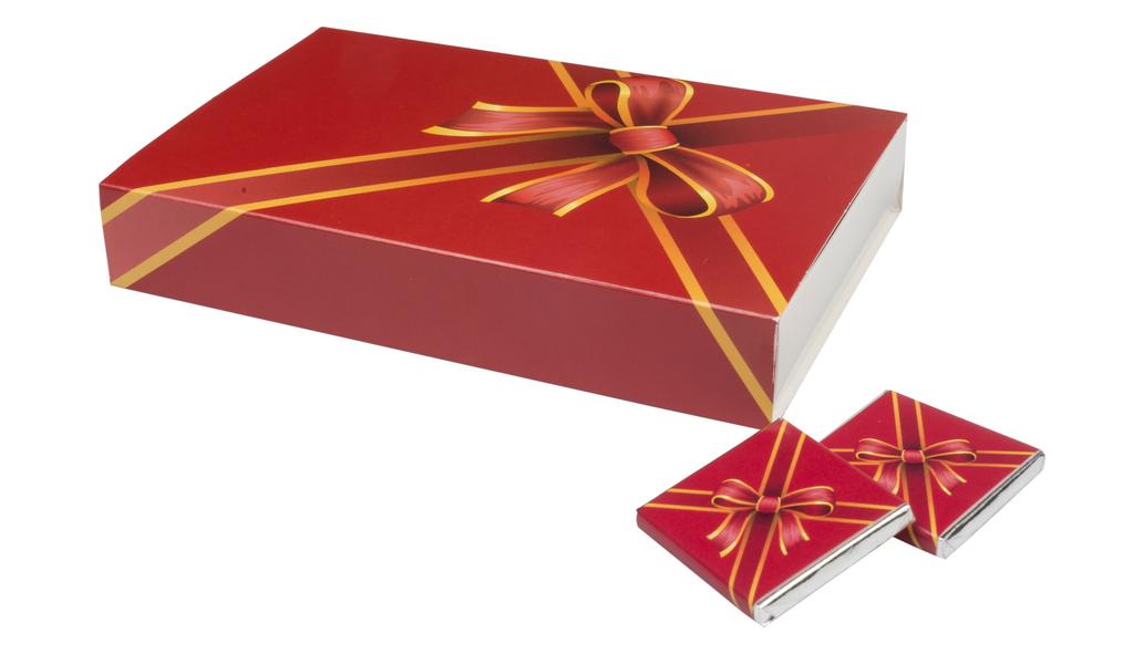 Jultips! GÅVOASK MJÖLKCHOKLAD Smart presentförpackning med julklappskänsla Med svensktillverkade chokladbitar från Borgstena har vi fyllt upp denna ask med öppning enligt tändsticksaskmetoden.