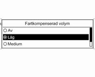 114 Infotainmentsystem Exempel för CD 400 Välja ett alternativ Aktivera en inställning Ställa in ett värde Vrid MENU-knappen för att flytta markören (=