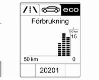 Instrument och reglage 81 Graphic-Info-Display Förbrukning: Visar den genomsnittliga förbrukningsutvecklingen under en sträcka på 50 km.