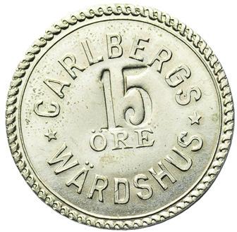 82 Carlbergs värdshus. 15 öre. Vitmetall. NM XII:8:12. SS 16432.