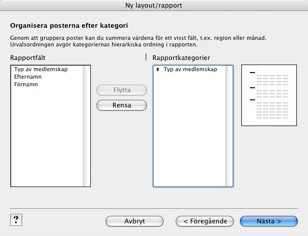 Flytta fältet Typ av medlemskap till listan Rapportkategorier för att ordna posterna efter