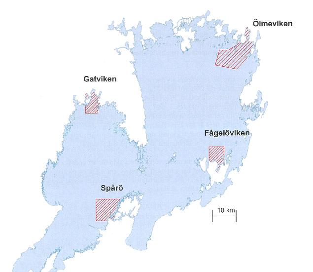 Figur 12.1. Lokaler för provfiske i Vänern 2010. Inventeringsfrekvens Beror av finansiering. Önskvärt är undersökningar vartannat till vart tredje år.