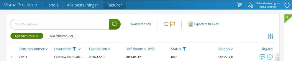 Du kan även dubbelklicka för att öppna fakturadetaljer,