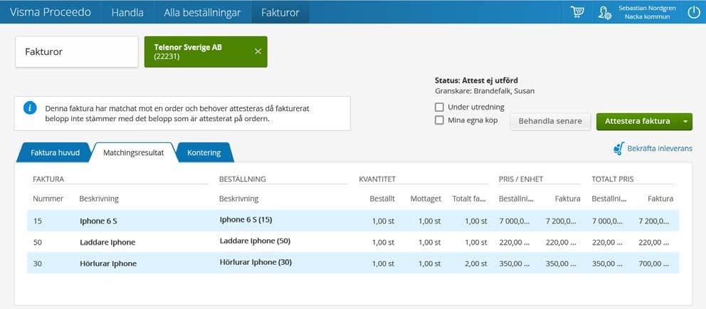 7 (10) Nu ser du en mer detaljerad vy och under flikarna hittar du matchningsresultat och kontering.