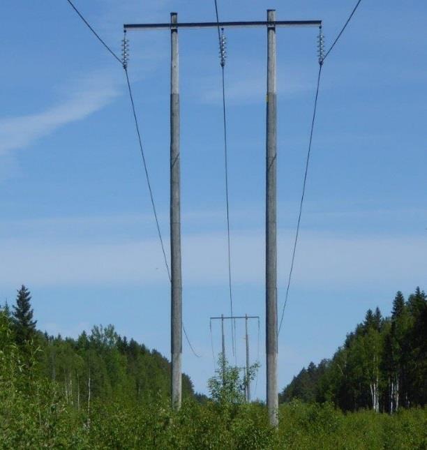 Där ledningenssträckningen går genom skogsbevuxen mark finns en röjd, ca 50-60 meter bred ledningata som även inrymmer parallellgående ledningar.