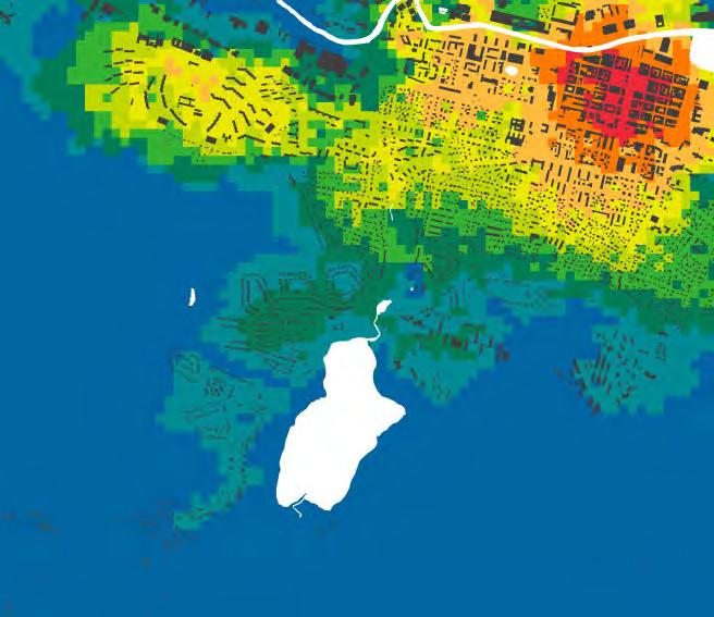 TÄTHET IDAG HÖG TÄTHET I CENTRALA SUNDSVALL Kartan visar hur många boende och arbetande som nås inom 500 meters gångavstånd via gatunätet.