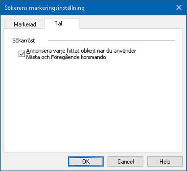 174 Sökarens inställningsflik.