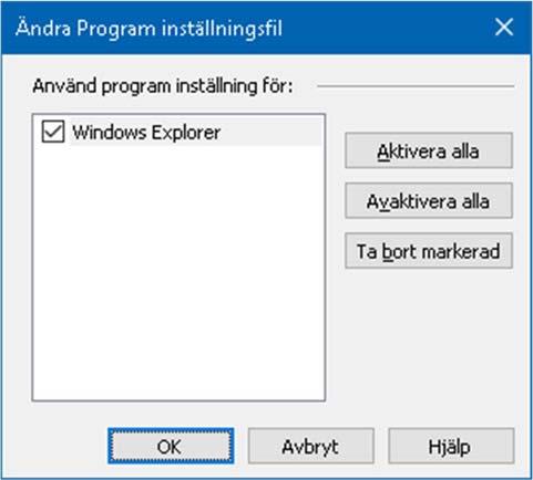 Valt program tas bort från listan. 4. Tryck OK. 198 Ändra programinställningsdialogruta.