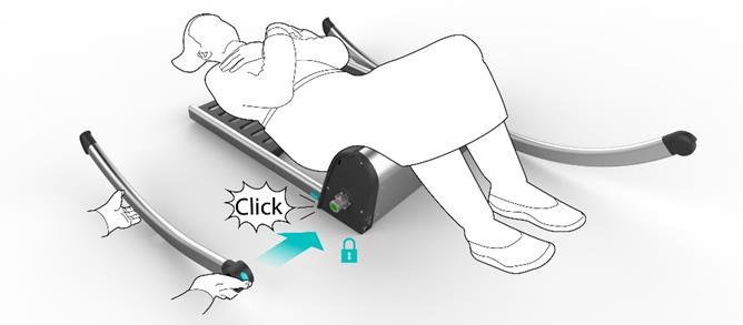 Placera eventuellt foten framför sitsdelen för att motverka att den glider framåt.