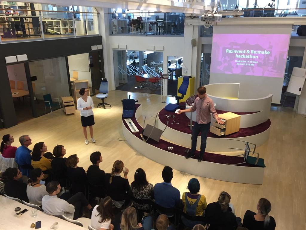 3 (36) Sammanfattning Figur 1 Introduktion av RE:Source hackathon Re:Invent & Re:Make i Stockholm 2017-09-17 De senaste 150 åren av industriell utveckling har dominerats av en linjär ekonomisk modell