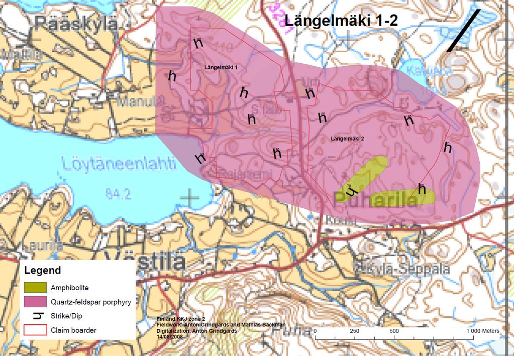 Figur 5 Geologisk karta över Langelmaki 1-2.