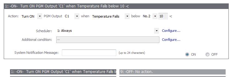 Nu måste du upprepa samma procedur för när värmen skall slås av, det vill säga ställa in så att reläet slår av när den högre temperaturen uppnåtts.