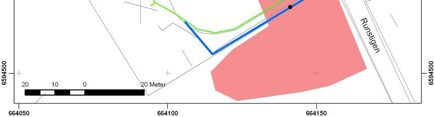 Efter 8 löpmeter (räknat från Runstigen) genomgrävdes en recent avfallsgrop med förekomst av t ex fönsterglas, glasflaskor och porslin.