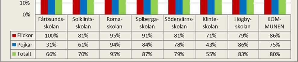 Andelen behöriga till yrkesprogram varierar mellan skolorna. I Romaskolan har man högst andel behöriga elever medan Klinteskolan visar lägst andel behöriga elever.