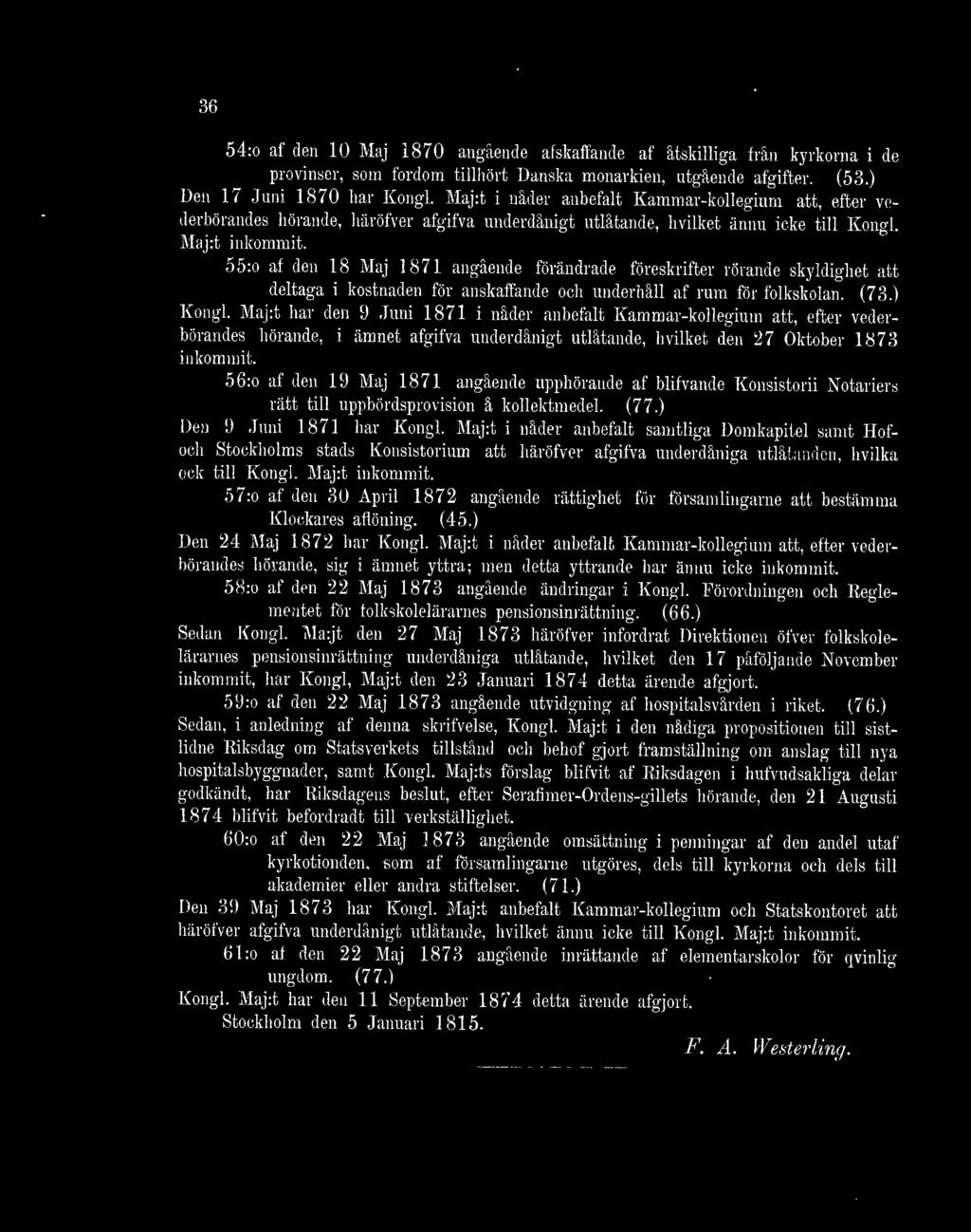 55:o af den 18 Maj 1871 angående förändrade föreskrifter rörande skyldighet att deltaga i kostnaden för anskaffande och underhåll af rum för folkskolan. (73.) Kongl.