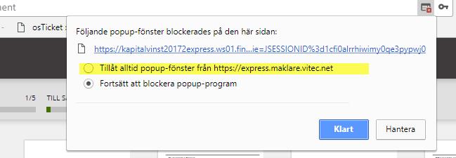 Sida 2 (5) Har du problem med att spara pdf till Express? Vissa webbläsare som exempelvis Chrome blockerar som standard popup-fönster.