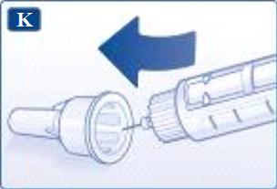 För in injektionsnålens spets i det yttre nålskyddet utan att röra nålen eller det yttre nålskyddet.