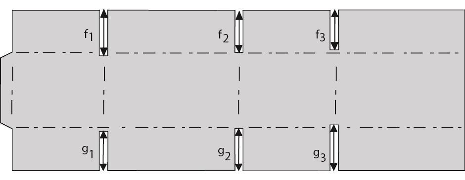 på de vikta panelerna Se bild 3 c = Slitsbredd ± wellpapptjocklek (dock variation <±6mm), Men c alltid>2 mm Bild 3 - Gap vid sidlimningsfog (c) Slitsdjup Se
