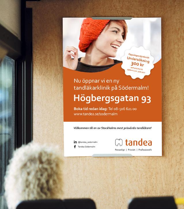 Kollektivtrafik / Bussar www.tandea.se Öppningserbjudande Undersökning 300 kr (ord pris 825 kr) Gäller t.o.m. 30/6 2017 Nu öppnar vi en ny tandläkarklinik på Södermalm!