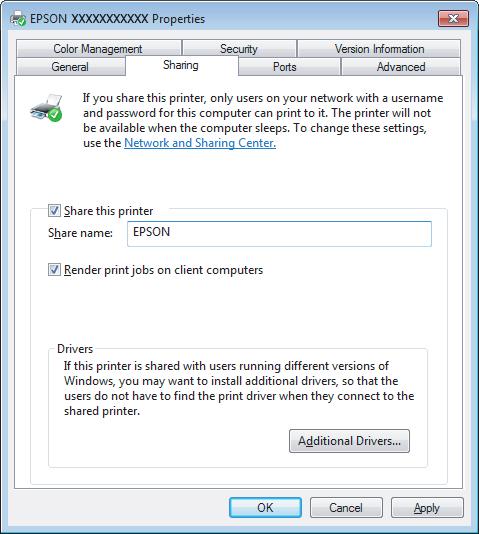 Utskrifter Windows XP: Högerklicka på produktens ikon, och klicka sedan på Sharing (Delning). C Markera Share this printer (Dela ut den här skrivaren) och ange sedan ett resursnamn.