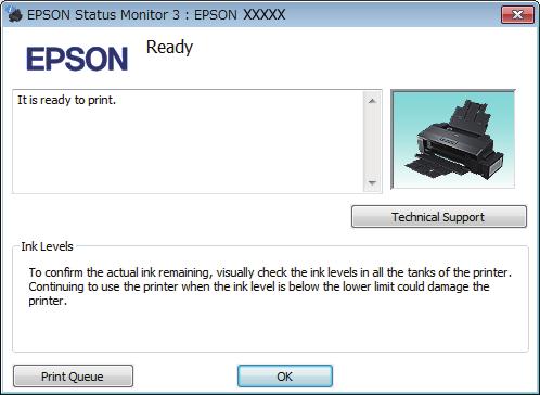 Felsökning för utskrifter När du öppnar EPSON Status Monitor 3 visas följande fönster: Om EPSON Status Monitor 3 inte visas öppnar du skrivardrivrutinen och klickar på fliken Maintenance (Underhåll).