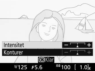 Alternativ som är tillgängliga i livevisning g Färgteckning 1 Välj livevisning. Vrid på omkopplaren för livevisning för att fälla upp spegeln och visa vyn genom objektivet i monitorn.