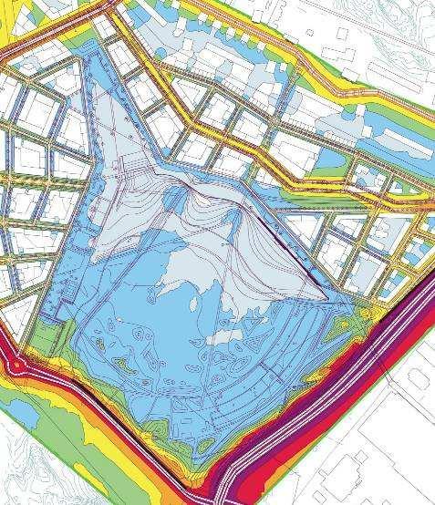 Ljudnivån i det område som planeras för kolonilotter beräknas få ljudnivåer under 50 dba.