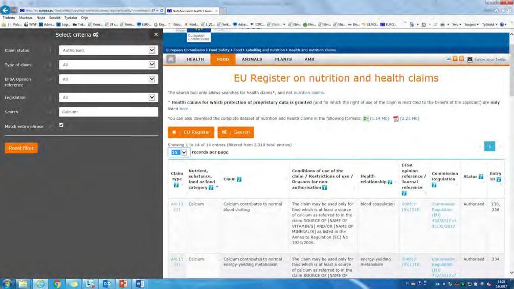 Bilaga 4. Anvisningar om hur kommissionens register över hälsopåståenden och EFSA:s register över frågor används Kommissionens register över hälsopåståenden http://ec.europa.