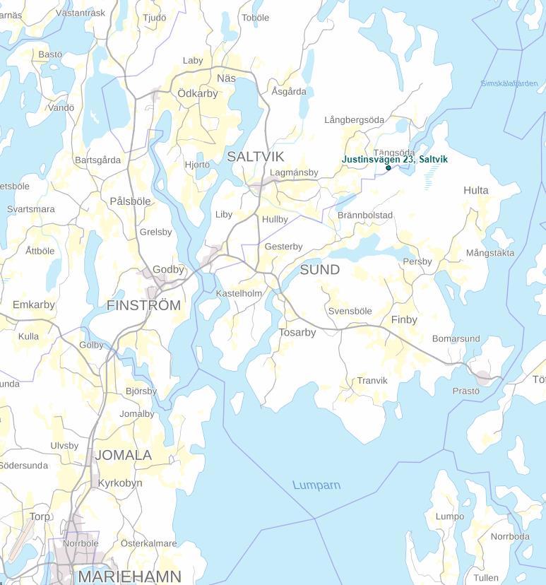 KARTA Vägbeskrivning från Mariehamn: Följ Nya Godbyvägen 17 kilometer, sväng vänster mot Kvarnbovägen och följ 4 kilometer tills du kommer till rondellen i Kvarnbo.