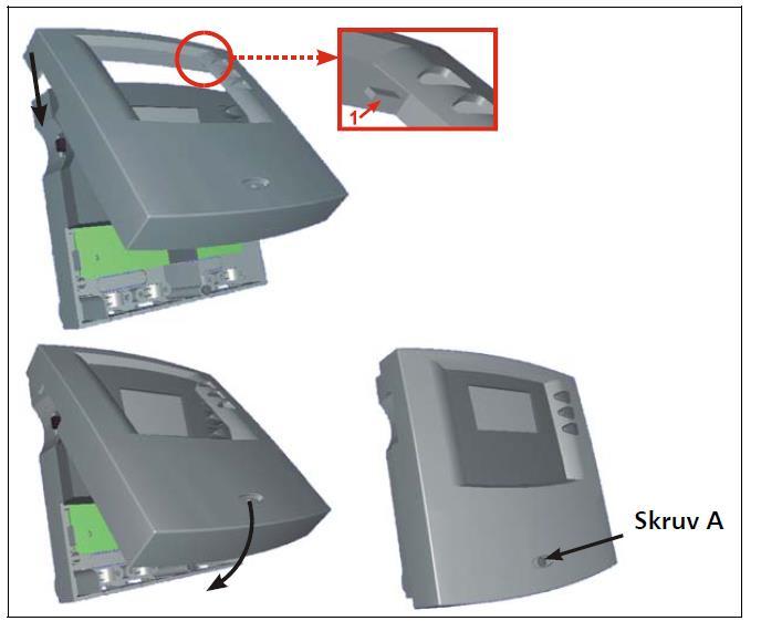 2.3 Öppna och stänga locket Öppna locket genom att skruva ur skruven A, (fig. 5.) lyft sen locket varsamt uppåt, bakåt. Överdelen av locket är säkrad med två piggar (fig. 5, pos 1.