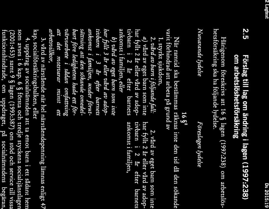 2 Lagtext Ds 2015:19 2.5 Förslag till lag om ändring i lagen (1997:238) om arbetslöshetsförsäkring Härigenom föreskrivs att 16 lagen (1997:238) om arbetslös hetsförsäkring ska ha följande lydelse.