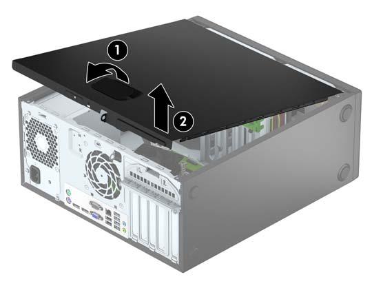 Ta bort datorns åtkomstpanel Du måste ta bort åtkomstpanelen för att nå de inre komponenterna: 1. Ta bort/skruva loss säkerhetsenheter som hindrar datorn från att öppnas. 2.