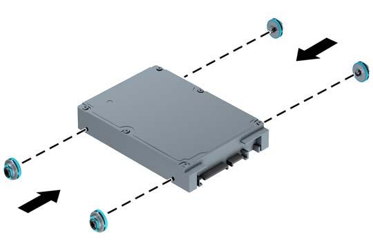 Om du installerar en 2,5-tums hårddisk, montera fyra svart- och blåfärgade isolerande M3