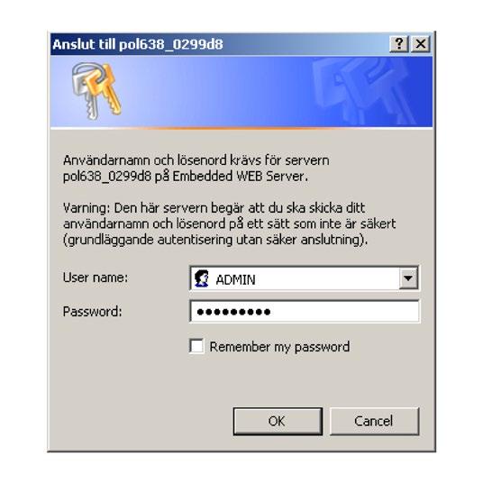 lösenordet, avsluta med #. (max 11 tecken). Observera! Användarnamnet får ej ändras. Måste vara [ADMIN].