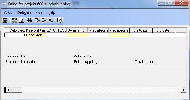 Kalkyl Här kan du lägga upp en kalkyl för projektet. I kalkylen har du möjlighet att specificera de aktiviteter som ingår i projektet.