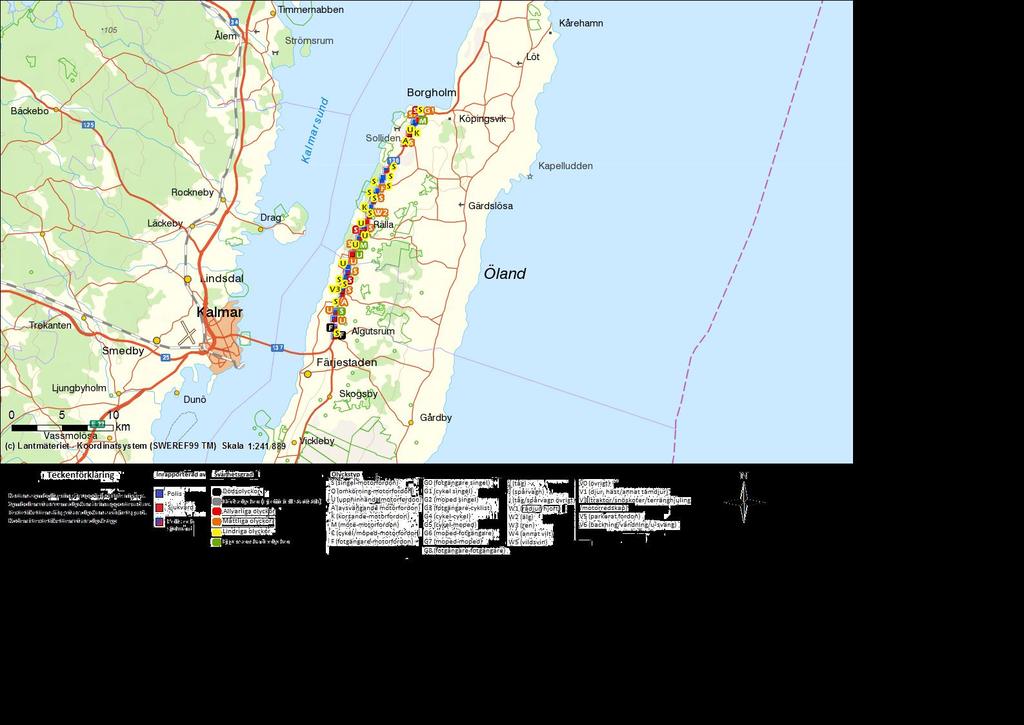 Olyckor: Algutsrum Borgholm, 2007-2016 Antal olyckor efter svårhetsgrad och olyckstyp Olyckstyp Dödsolyckor Allvarliga olyckor Måttliga olyckor Lindriga olyckor S (singel-motorfordon) 0 3 7 17 27 U